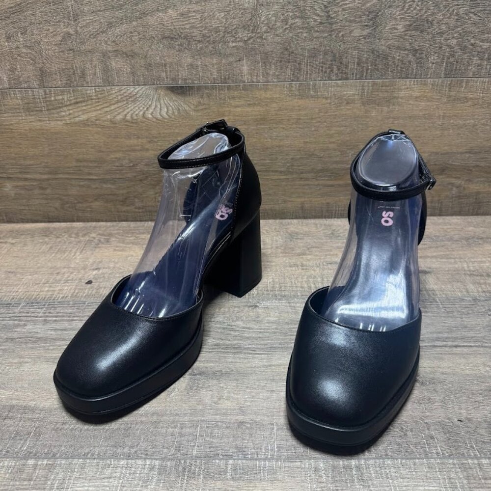 So Black Ankle Strap Heels Women's Size 10